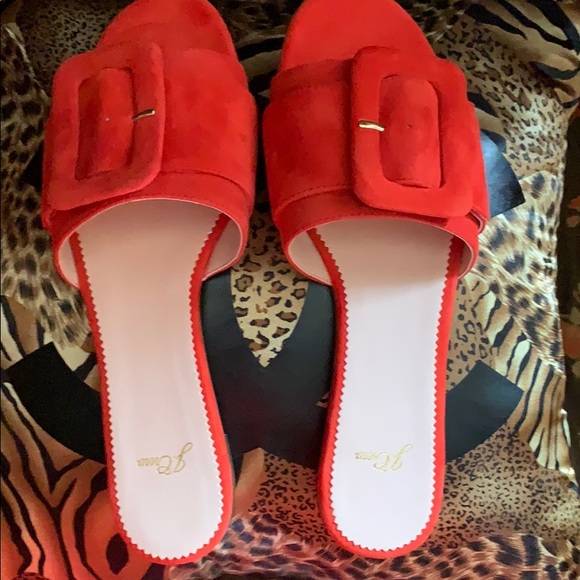 J Crew red suede buckled flat slide - Picture 1 of 5